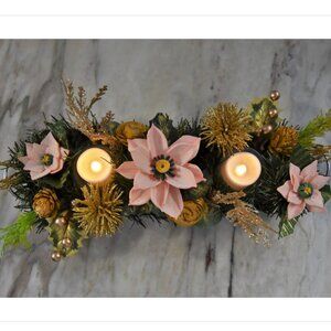 Festive Centerpiece! Galvanized metal tray w/salmon sustainable Sola Poinsettias